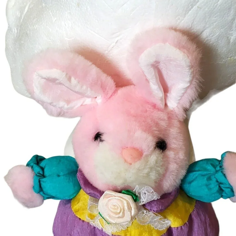 Vintage Small Pastel Pink Bunny Rabbit Plush Puffalump Style Stuffed Animal 7.5